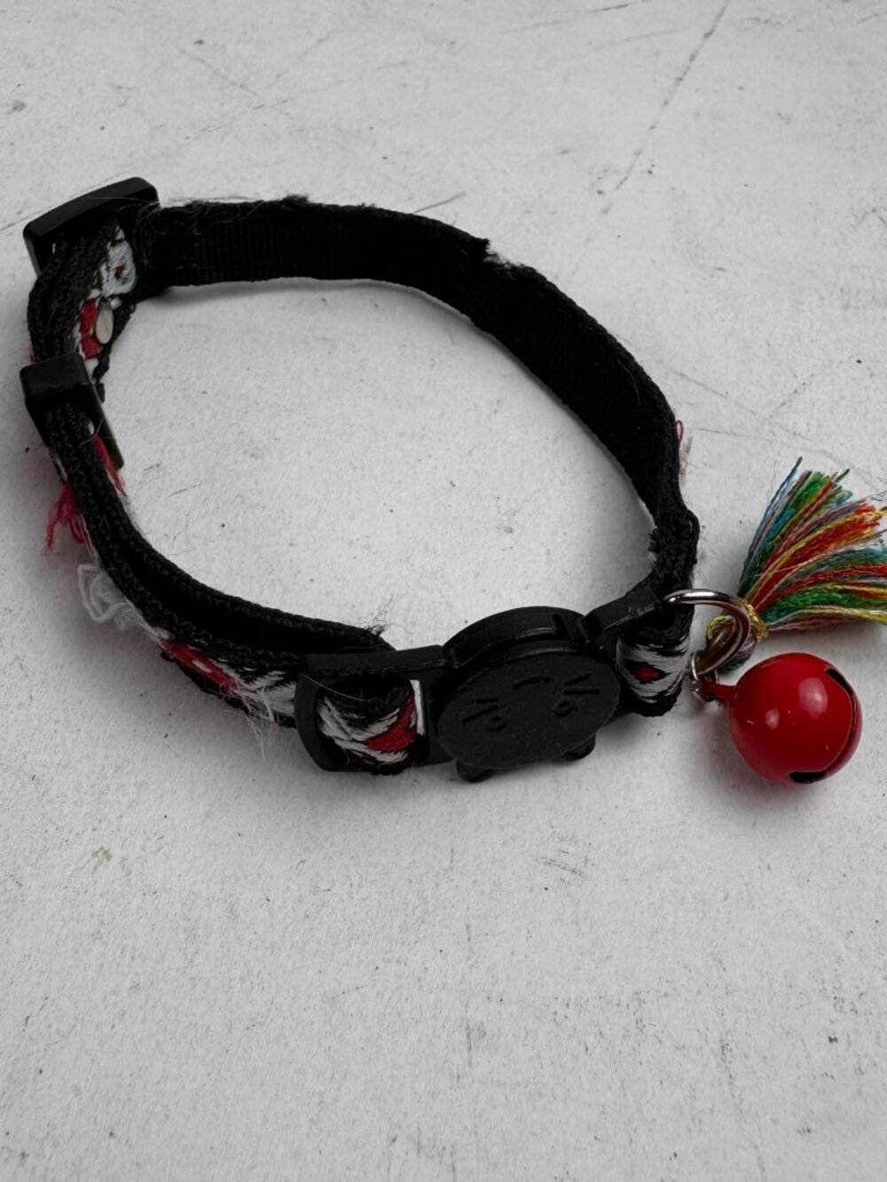 Boho Embroidered Breakaway Cat Collar Geometric Tribal Pattern Bell Tassel Black
